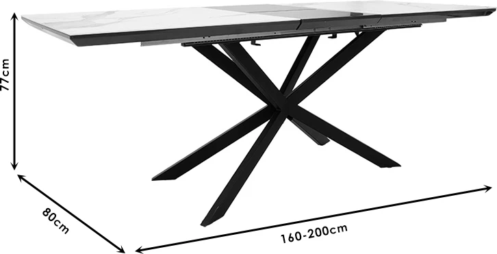 Tavolinë ngrënieje e zgjerueshme, ngjyrë mermeri gri e zezë, 160-200x80x77cm