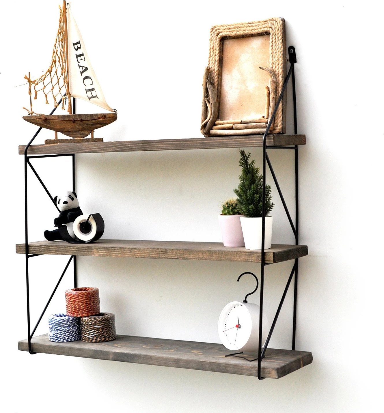 Raft dekorativ prej druri për mur, ngjyrë arre dhe e zezë, Hanah Home, Wr040