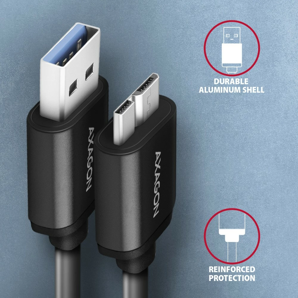 Kabllo AXAGON BUMM3-AM10AB, Micro-B USB në USB-A, 1m, 3A, e zezë