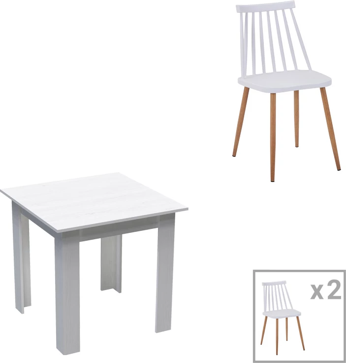 Set tavoline me dy karrige, Manka I-Aurora I, ngjyrë e bardhë, 80x80x77cm, 3 copë