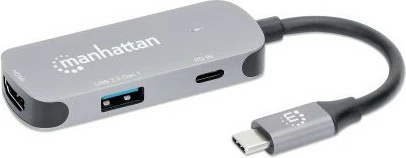 Adapter USB-C në HDMI MANHATTAN 3-në-1 Docking Konverter, gri