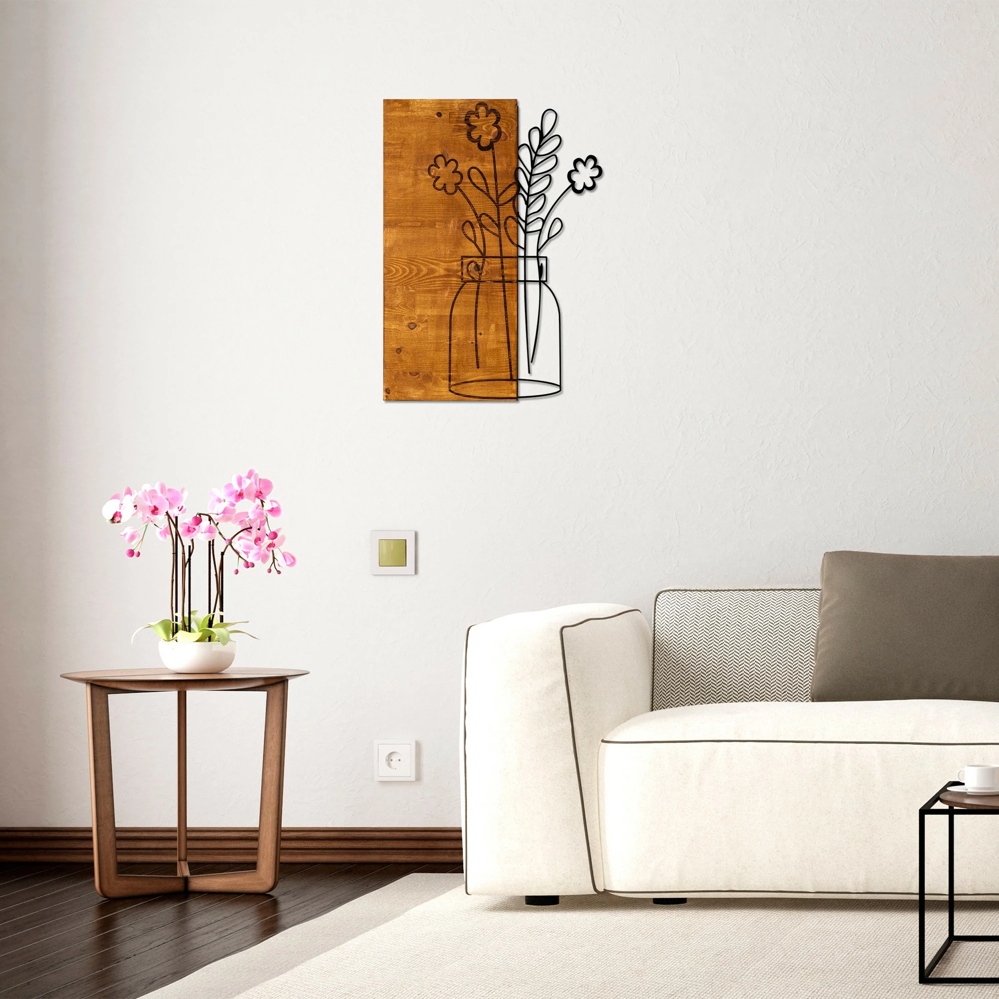 Aksesor dekorativ prej druri për mur, Wallity, Cicek2, ngjyrë arre dhe e zezë, 41x58cm