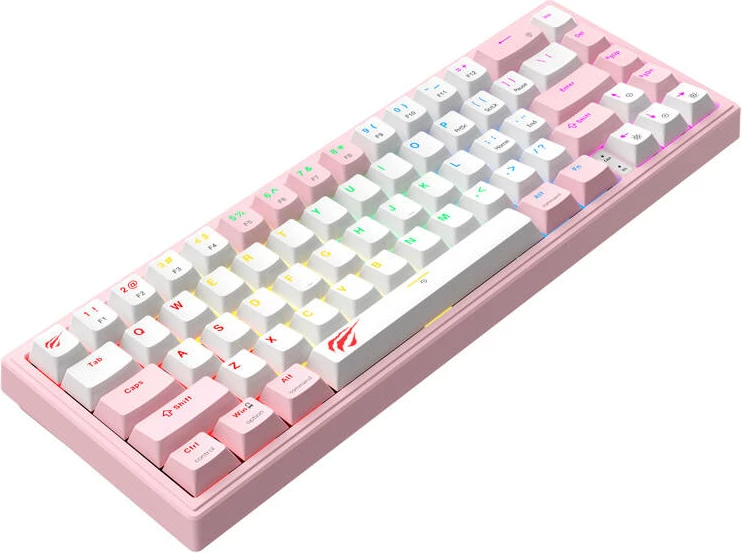 Tastierë mekanike gaming Havit KB874L, RGB, me kabllo, 67 taste, rozë dhe bardhë
