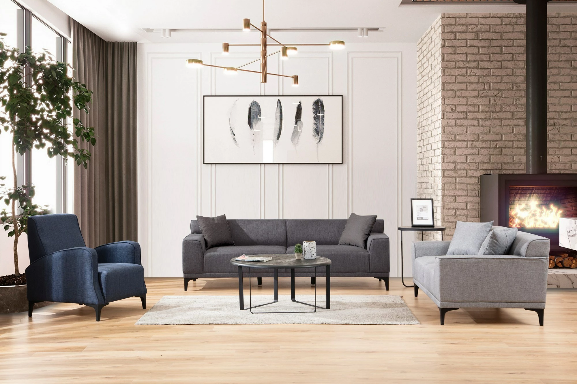 Divan treshe Petra, ngjyrë antracit