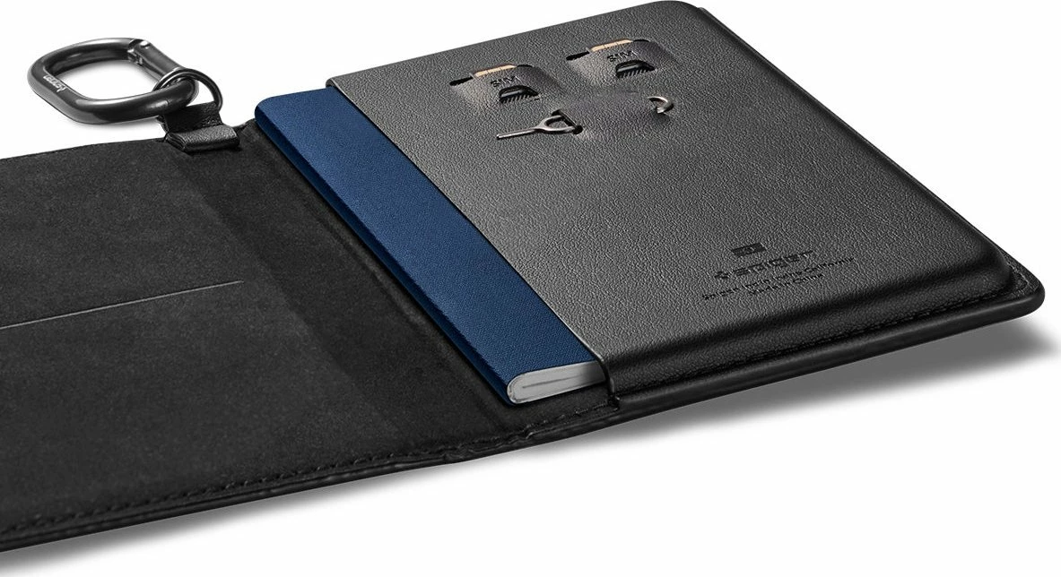 Mbajtës pasaporte Spigen Passport Holder Universal PU lëkurë, e zezë, 1 copë