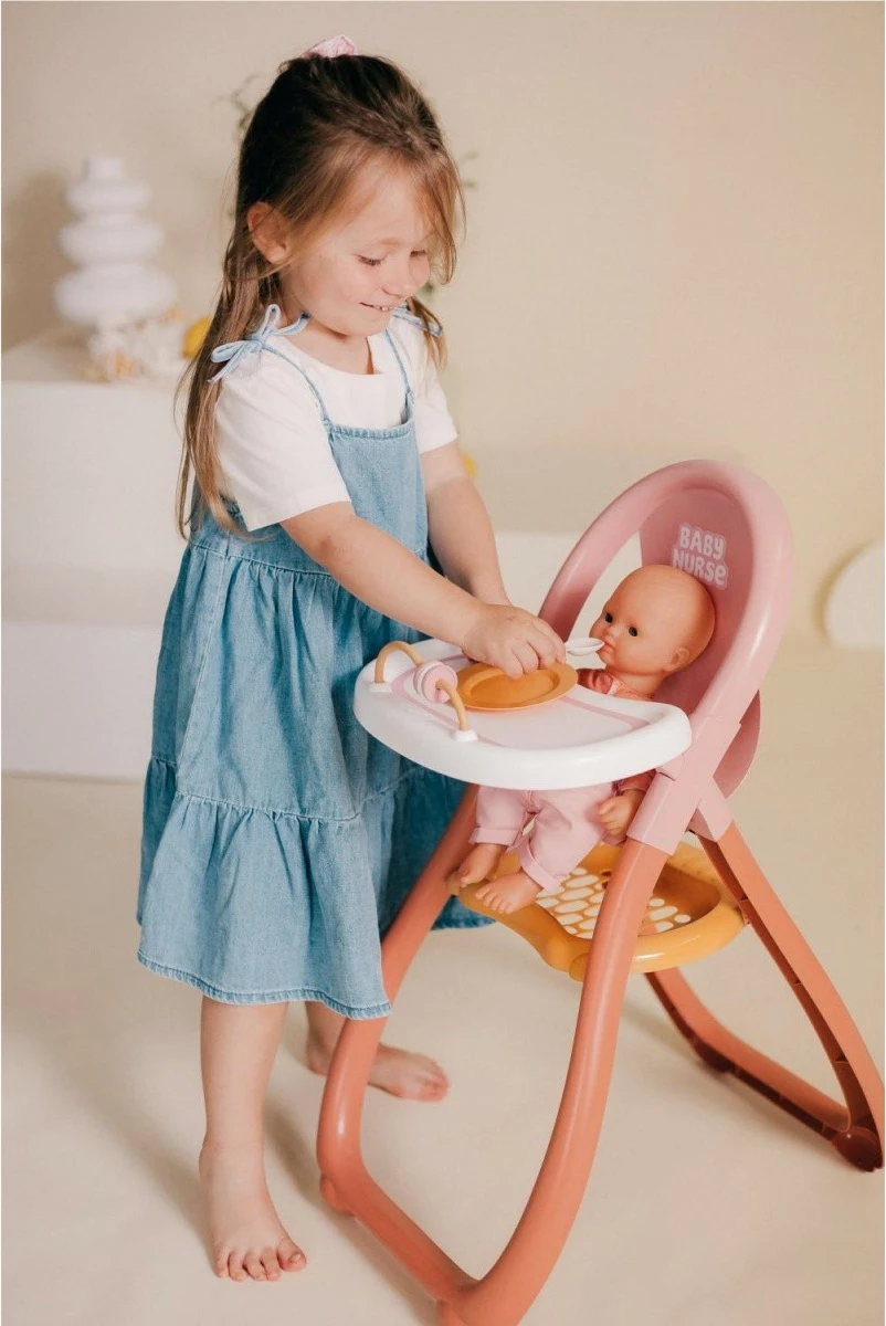 Karrige ushqimi për kukulla Smoby Baby Nurse, plastikë, kafe/rozë/e bardhë