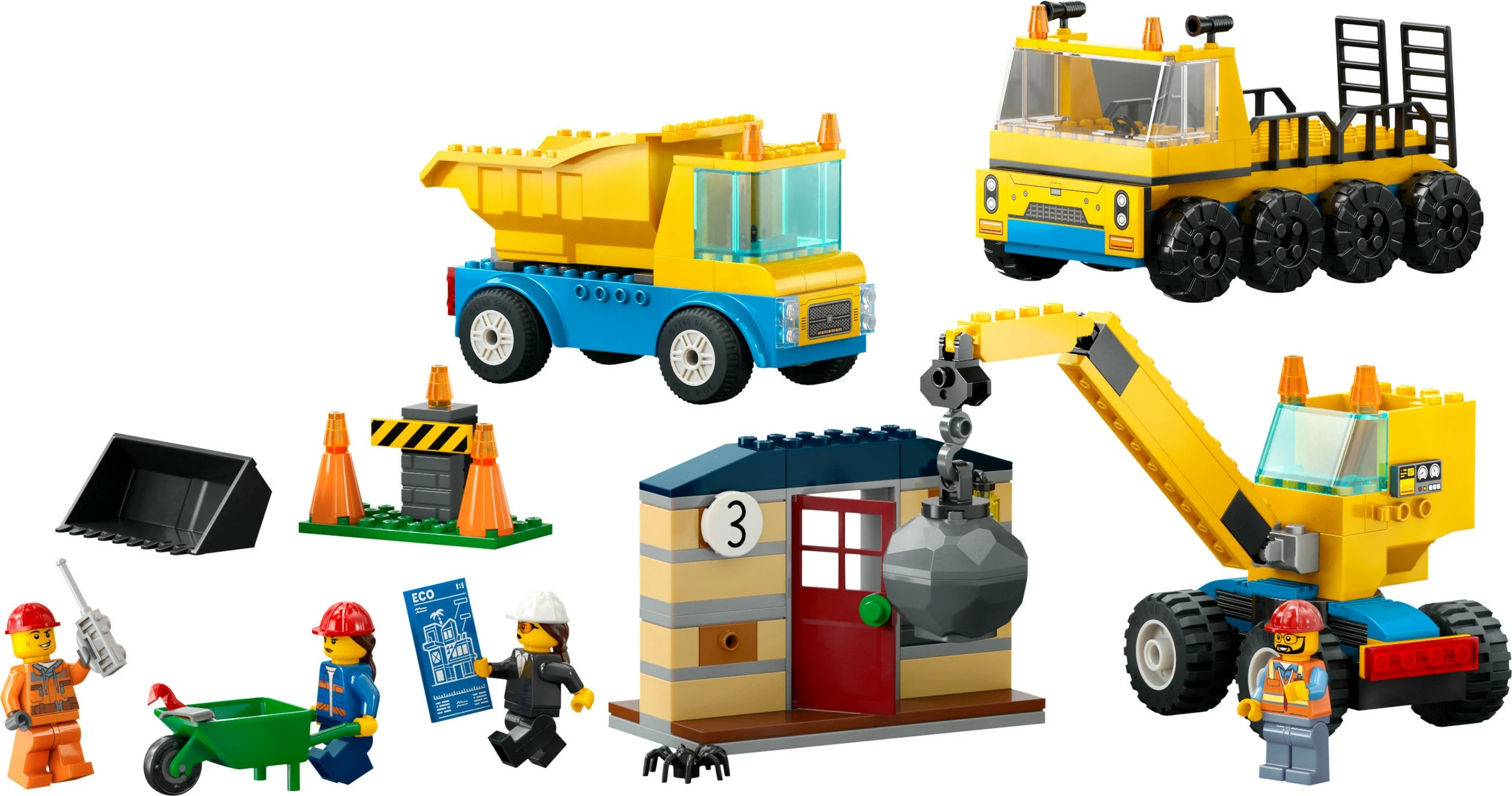 Set ndërtimi LEGO City Kamionë ndërtimi dhe Vinç me Top Demolimi, 235 copë, shumëngjyrësh