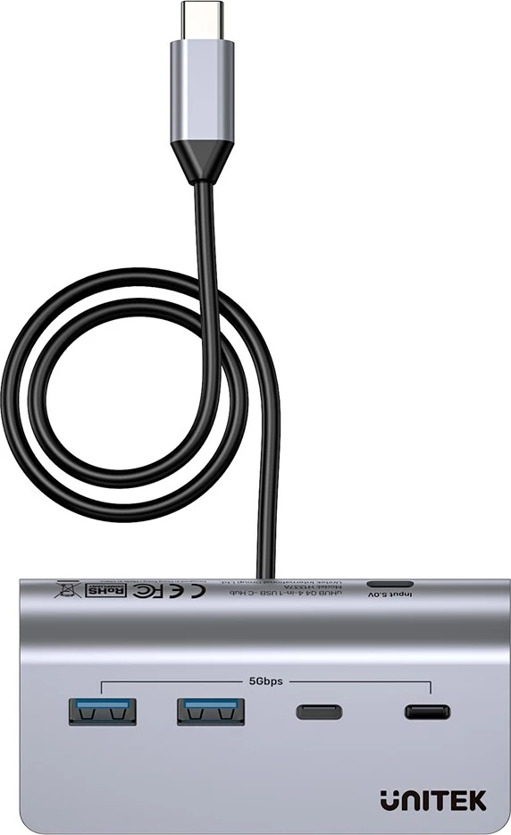 Kasë UNITEK H1337AGY01 USB-C me 2x USB-A, 2x USB-C, 5Gbps, Alumini, Argjend