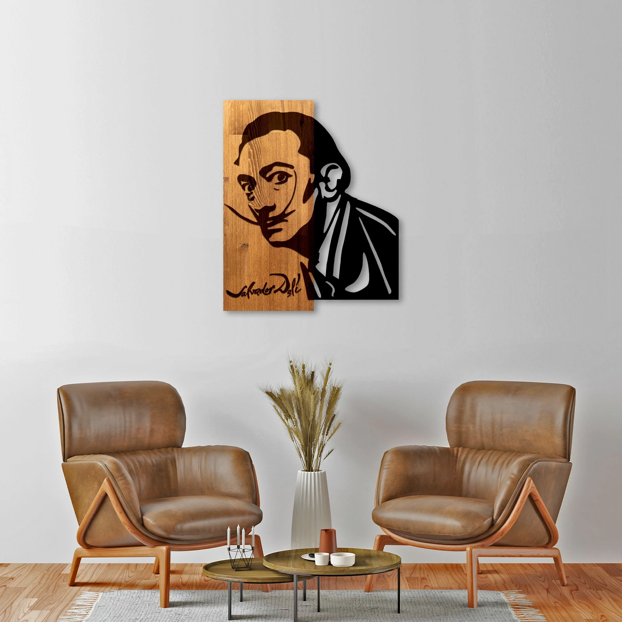 Aksesor dekorativ muri prej druri, Wallity Salvador, ngjyrë arre dhe e zezë