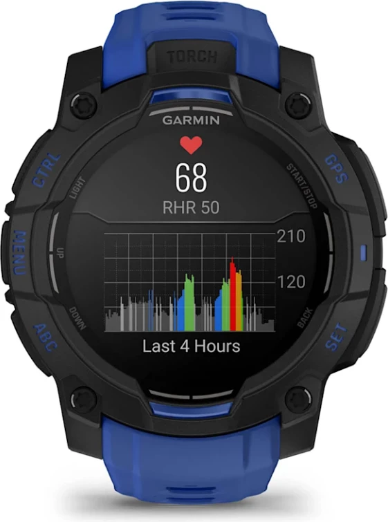 Smartwatch Garmin Instinct® 3, AMOLED, Black/Bolt Blue-Black strap, 45 mm