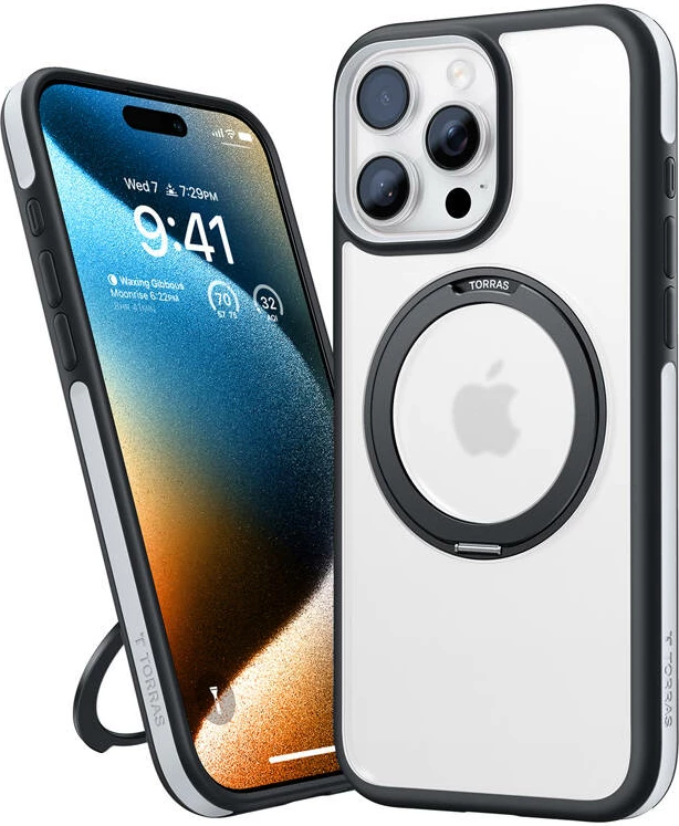 Mbështjellës Torras Ostand R Fusion për iPhone 16 Pro, i zi