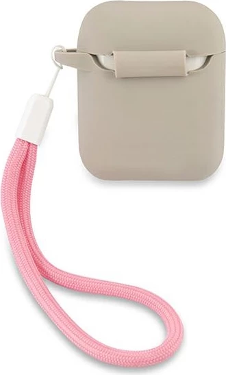 Mbështjellës Guess GUACA2LSVSGP për AirPods 1/2, silikon, gri/rozë