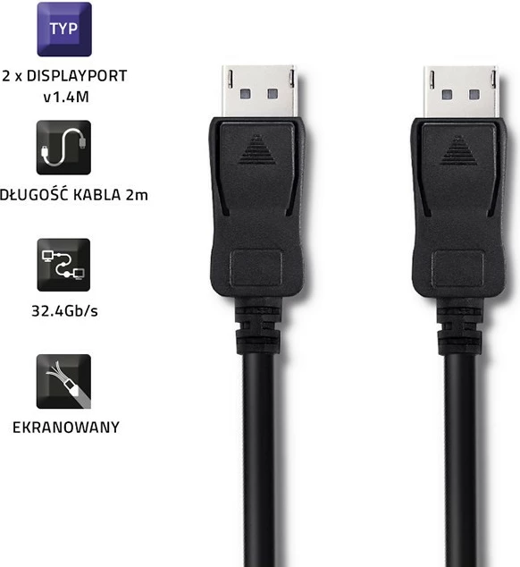 Kabllo DisplayPort 1.4 Qoltec 50587, 2m, e zezë