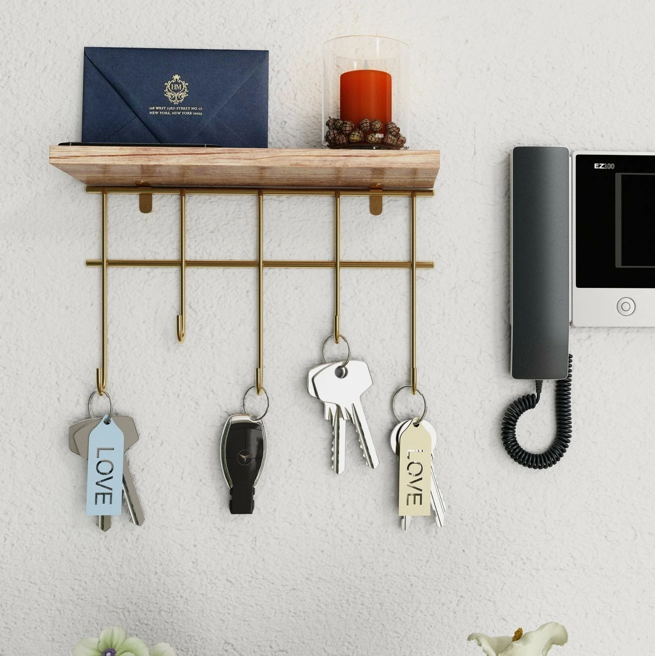 Raft muri dekorativ me varëse, ngjyrë ari dhe kafe, Hanah Home