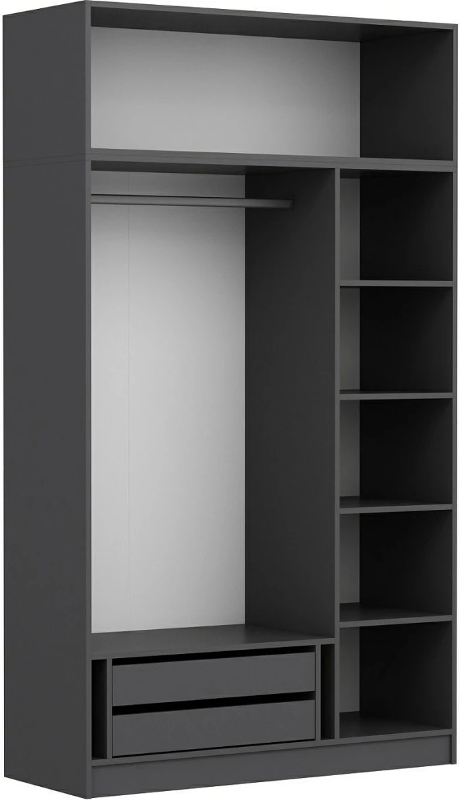 Dollap garderobe Skye Decor, 3 kapakë, 2 sirtarë, anthracite, 255cm