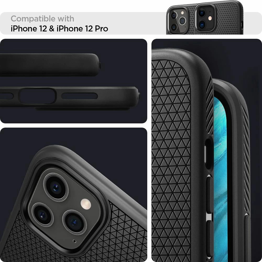 Mbështjellës Spigen Liquid Air për iPhone 12 / iPhone 12 Pro, Mat Zi