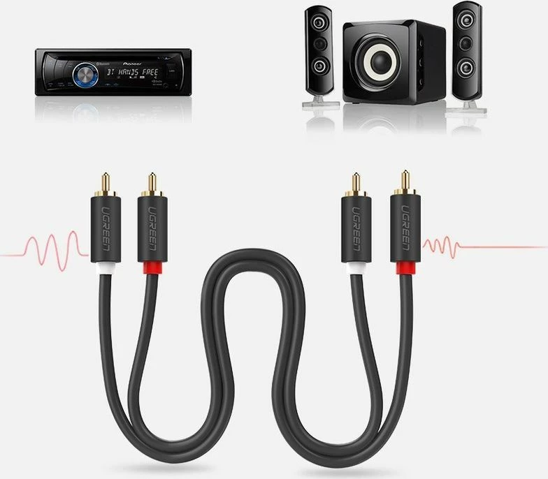 Kabllo audio RCA Ugreen UGR457BLK 2xRCA male në 2xRCA male 5 m, gri