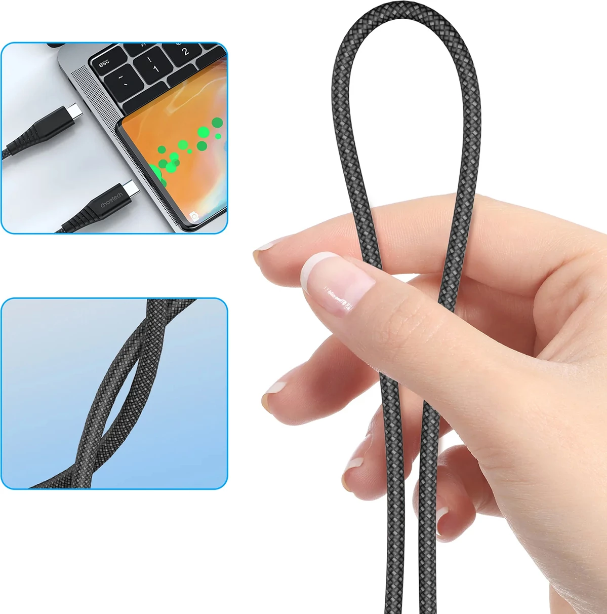 Kabllo USB-C në USB-C Choetech XCC-1051, 1.8m, 240W, e zezë