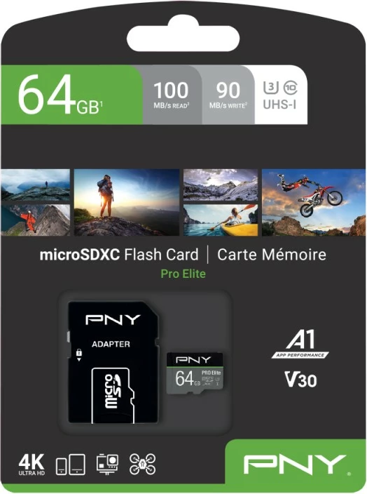 Kartelë memorie microSDXC PNY PRO Elite 64GB, Class 10 UHS-I U3, e zezë/gri