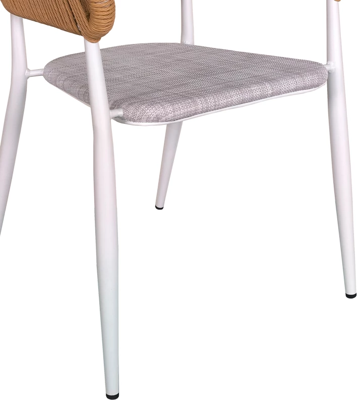 Tavolinë me karrige Nares-Raven B set prej 7,, alumin dhe dru, ngjyrë bardhë dhe natyrale, 180x90x72.5cm