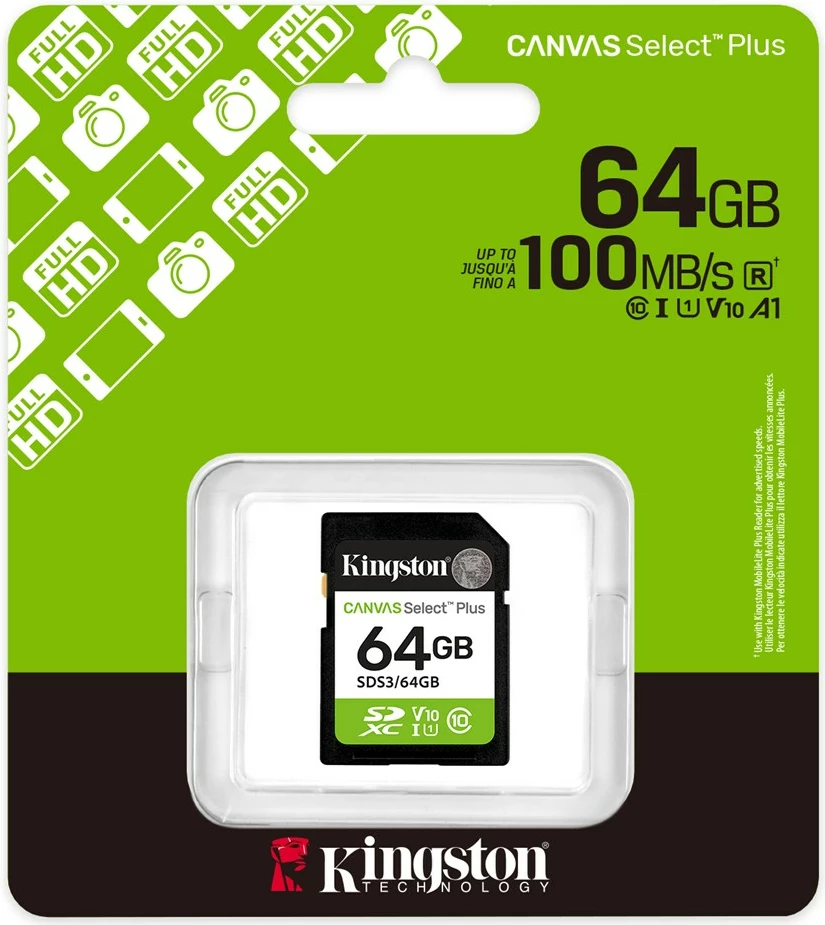 Kartelë memorie Kingston Canvas Select Plus Gen3 64GB SDXC, 100MB/s, Gjelbër