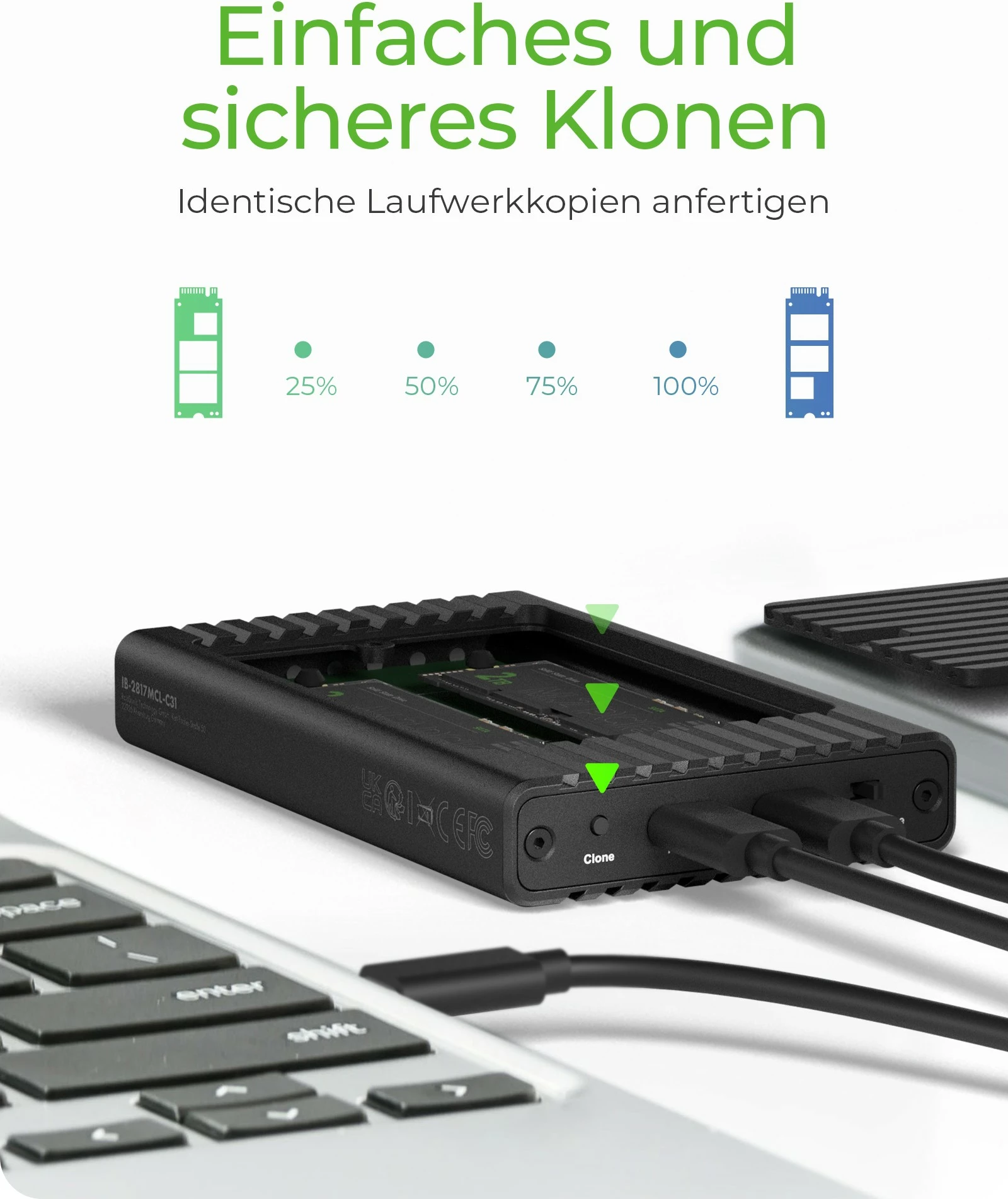 Kasë SSD ICY BOX IB-2817MCL-C31, USB-C 3.2, 2x M.2 NVMe, e zezë