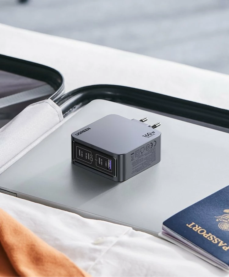 Karikues Ugreen Nexode Pro UGR1838 160W, 1x USB-A + 3x USB-C, GaN II, me kabllo, gri