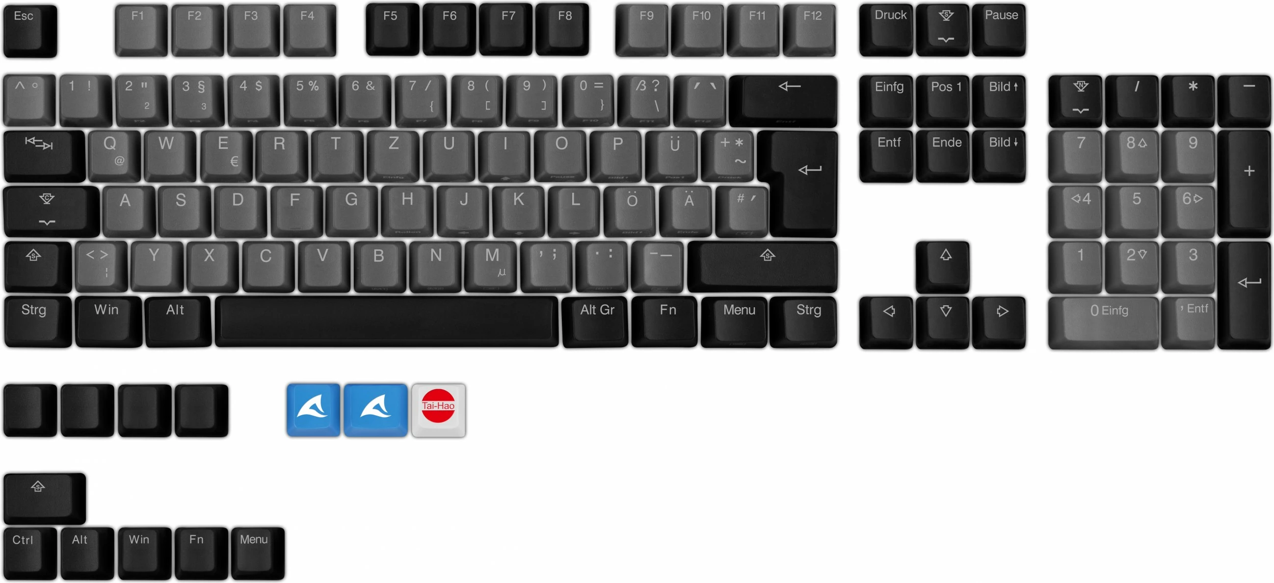 Taste për tastierë mekanike Sharkoon SKILLER SAC20, 115 copë, ISO-Layout DE, zi