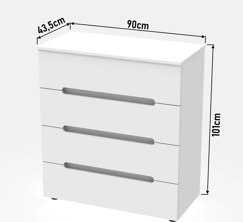 Komodë me sirtarë Afina mdf, ngjyrë e bardhë me shkëlqim, 90x44x101cm