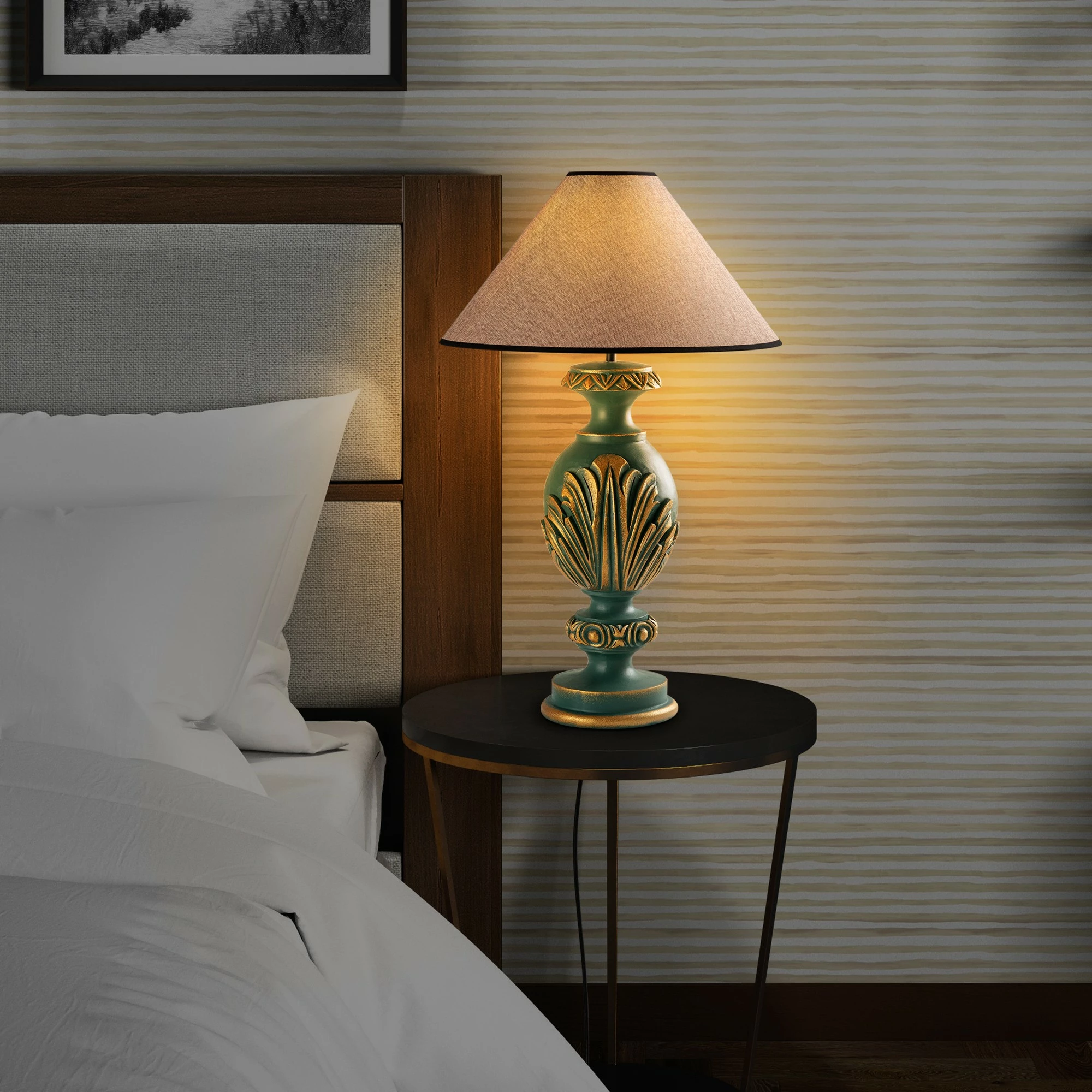 Llambë tavoline Opviq, ELEGANZE-5314, jeshile dhe kafe e çelët