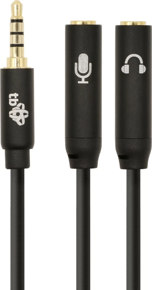 Adapter audio TB, AKTBXAJ0P2J030B, 3.5mm minijack mashkull në 2x 3.5mm minijack femër, 30cm, zi