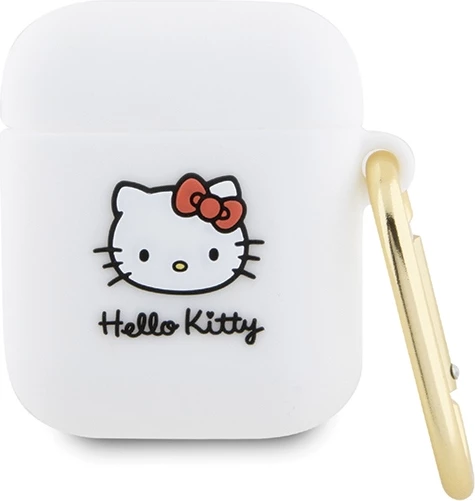 Mbështjellës Hello Kitty për AirPods 1/2, silikon, i bardhë, me unazë