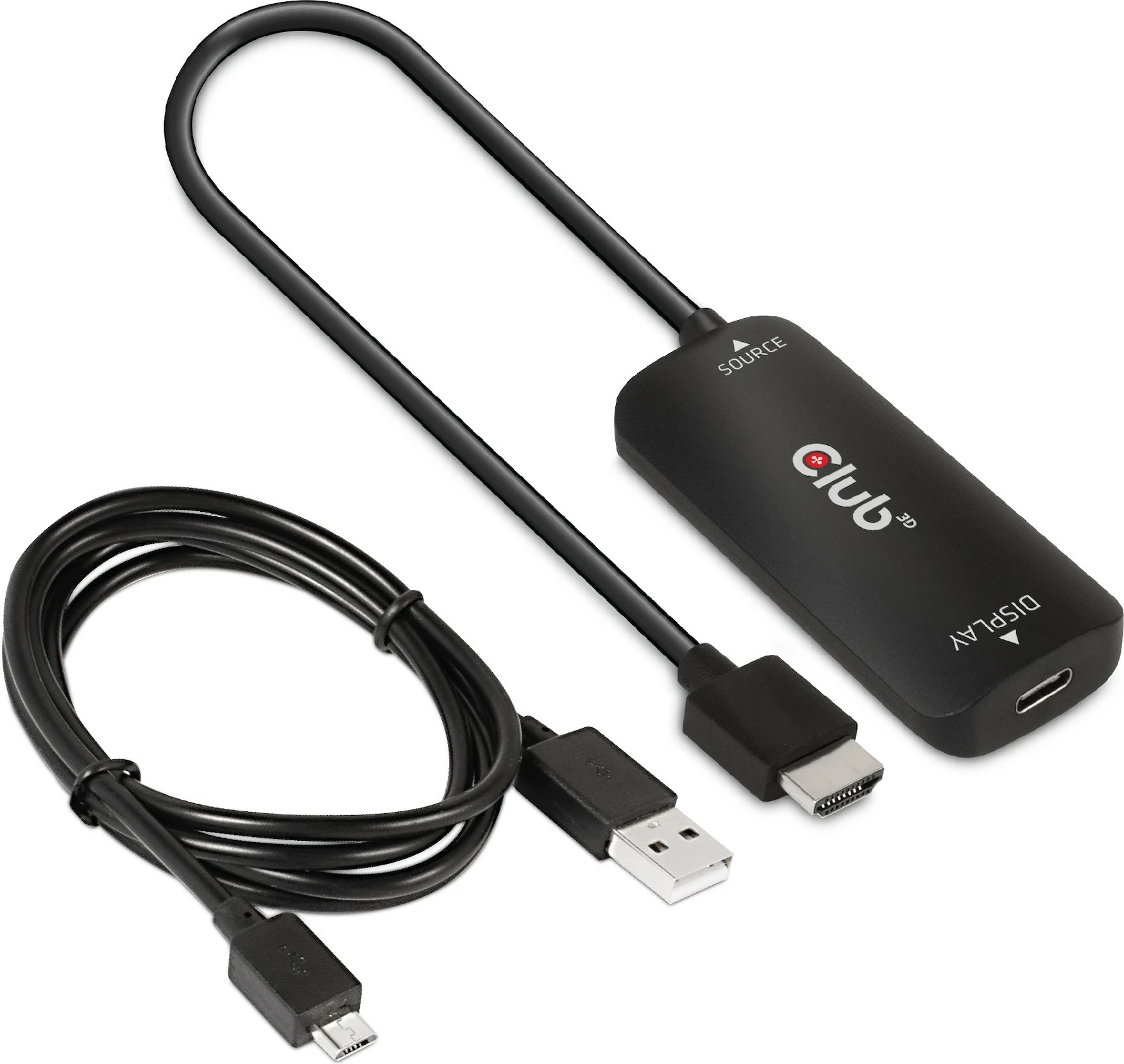 Adapter Club3D HDMI + MicroUSB në USB-C 4K120Hz, i zi