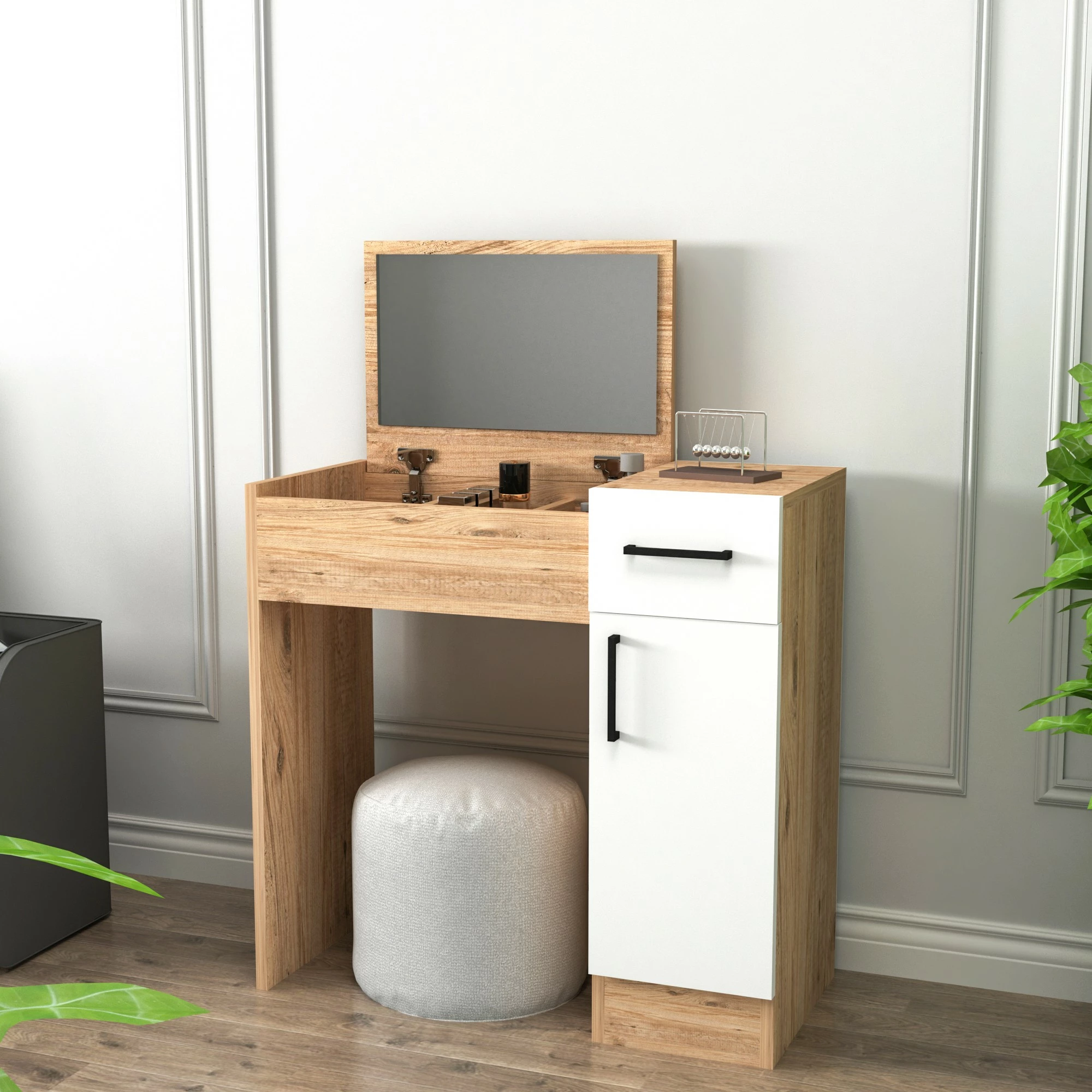 Tavolinë grimi Hanah Home, ngjyrë Atlantic Pine dhe e bardhë