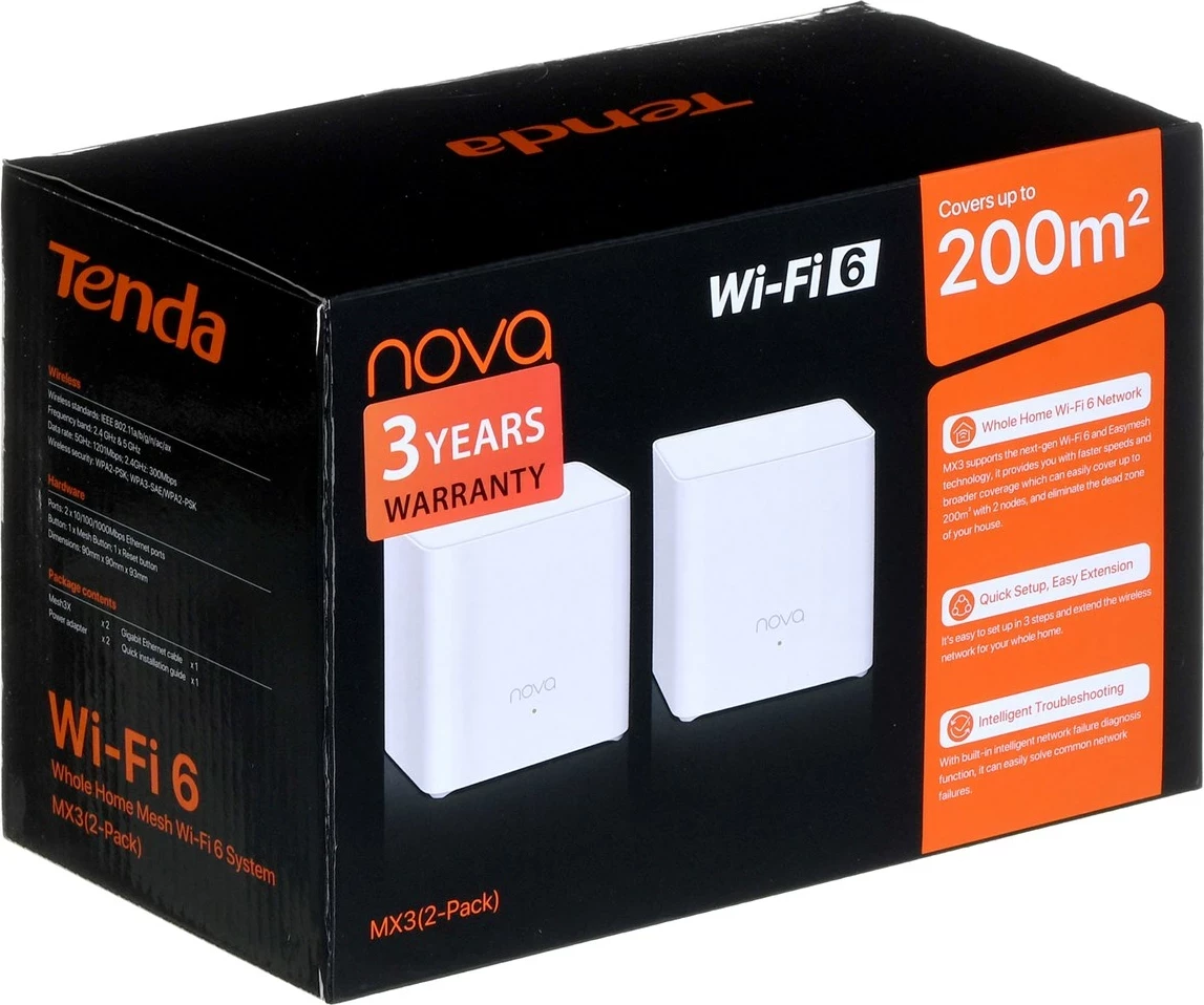 Sistem mesh Tenda MX3, Wi-Fi 6, Dual-band, 2-PACK, Bardhë