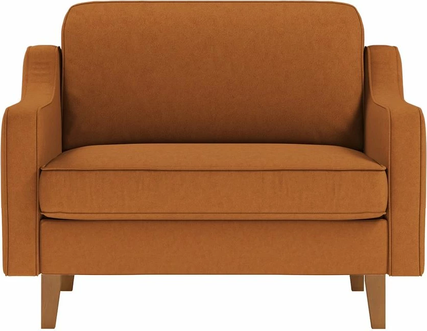 Karrige divan një vendës Robin, kadife karamel, këmbë druri arre