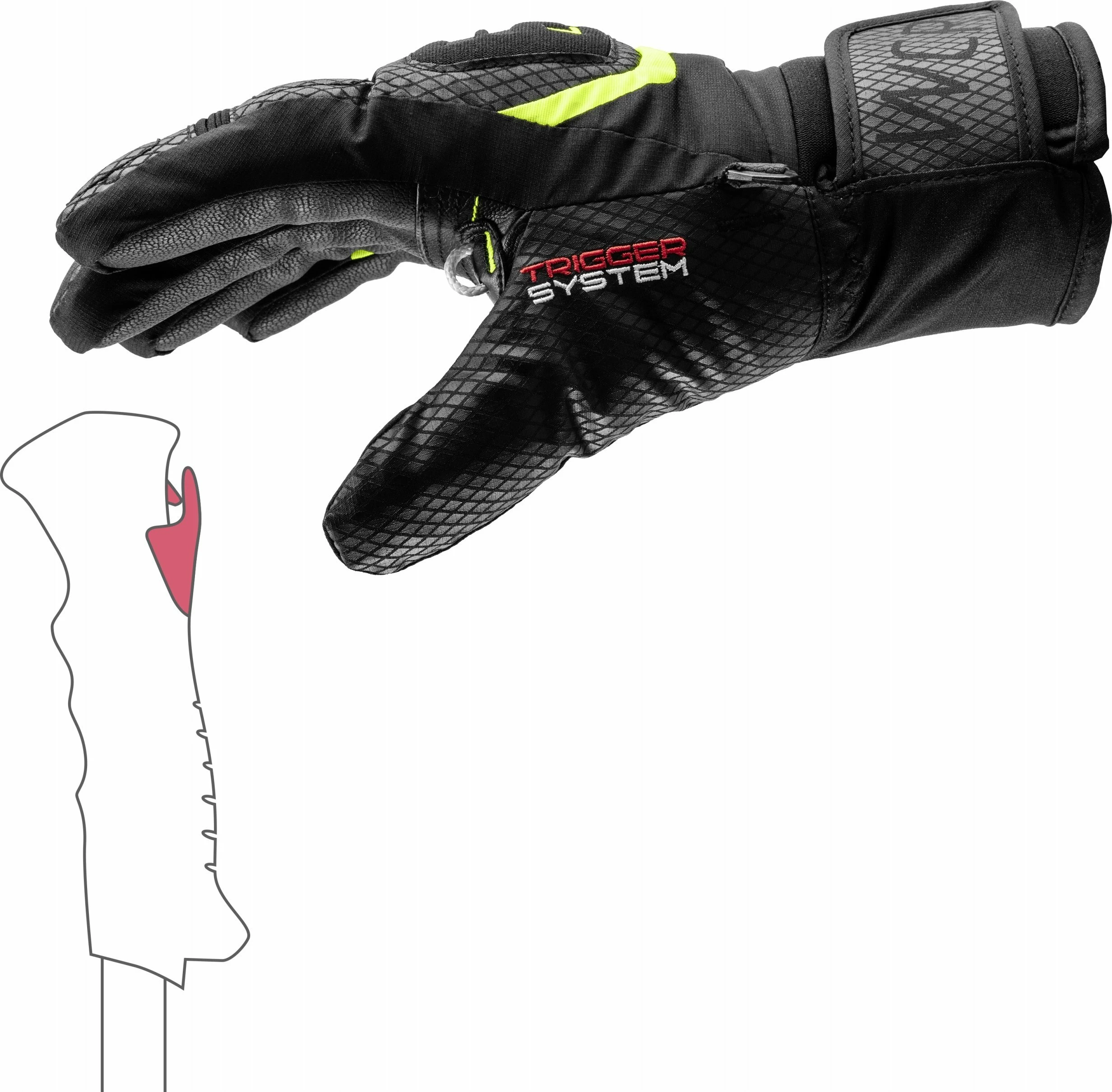 Doreza skijimi Leki WCR Team 3D Junior 6.0, waterproof, Trigger 3D, zi/verdhë