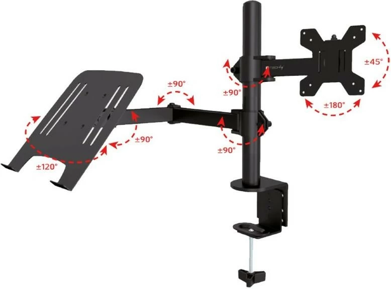 Mbajtëse tavoline Techly 2-në-1 për monitor 13-32" dhe laptop 12-17", rrotulluese, e zezë