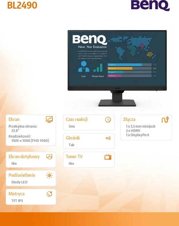 Monitor BenQ BL2490, 23.8", IPS, FHD 1920x1080, 100Hz, i zi