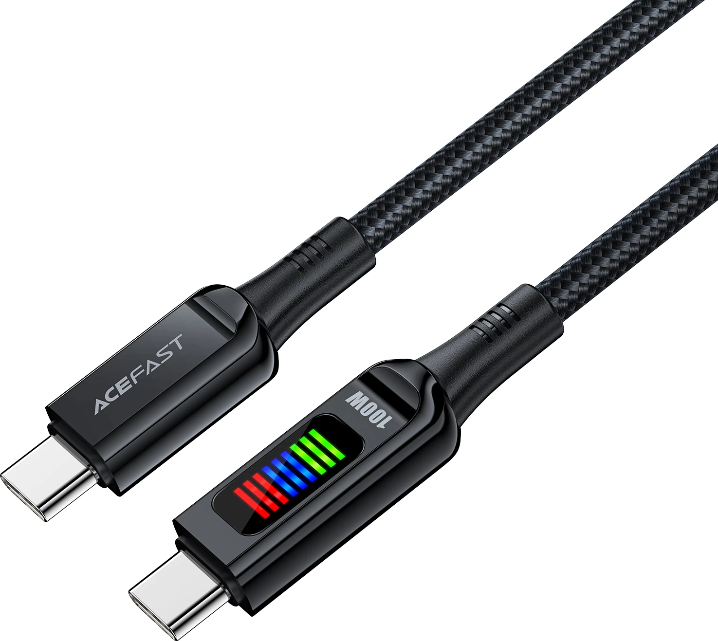 Kabllo Acefast C7-03 USB-C në USB-C, 1.2m, 100W, me ekran, e zezë