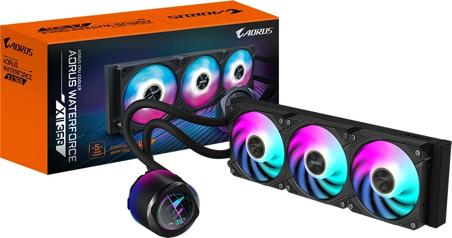 Ftohës uji Gigabyte AORUS WATERFORCE X II 360, 3x120mm ARGB, LCD, i zi