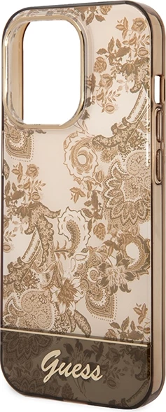 Mbështjellës Guess GUHCP14XHGPLHC për iPhone 14 Pro Max 6.7", Porcelain Collection, okër