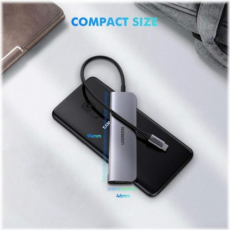 USB Hub Ugreen 50209, USB Type-C në HDMI 4K + 3x USB 3.0 + PD 100W, Argjend