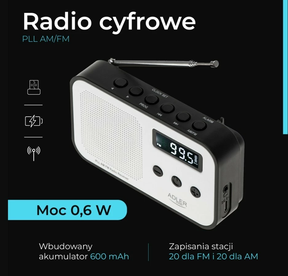 Radio digjitale Adler AD1907 PLL, e bardhë