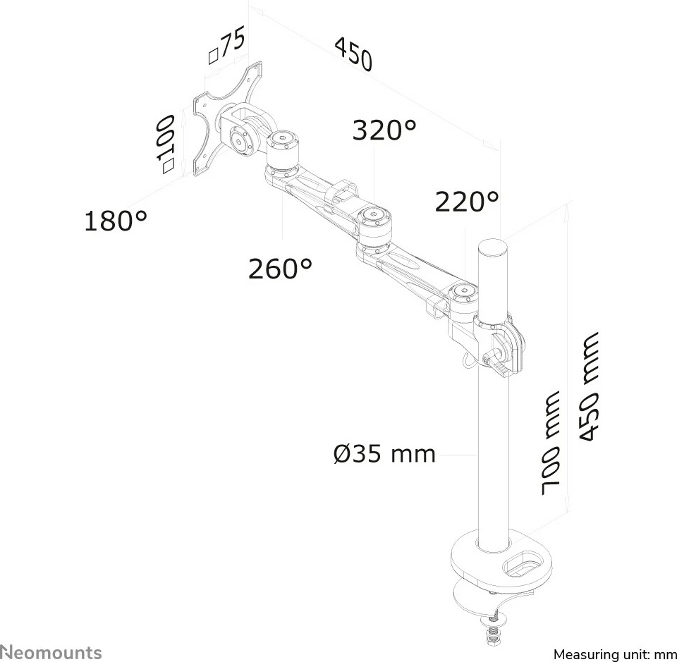 Krah monitori Newstar FPMA-D935G, 10-30 inç, Grommet, argjend
