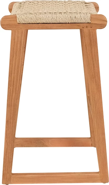 Karrige për bar Kuza, skelet dru teak dhe litar pe, ngjyrë natyrale, 40x42x66cm