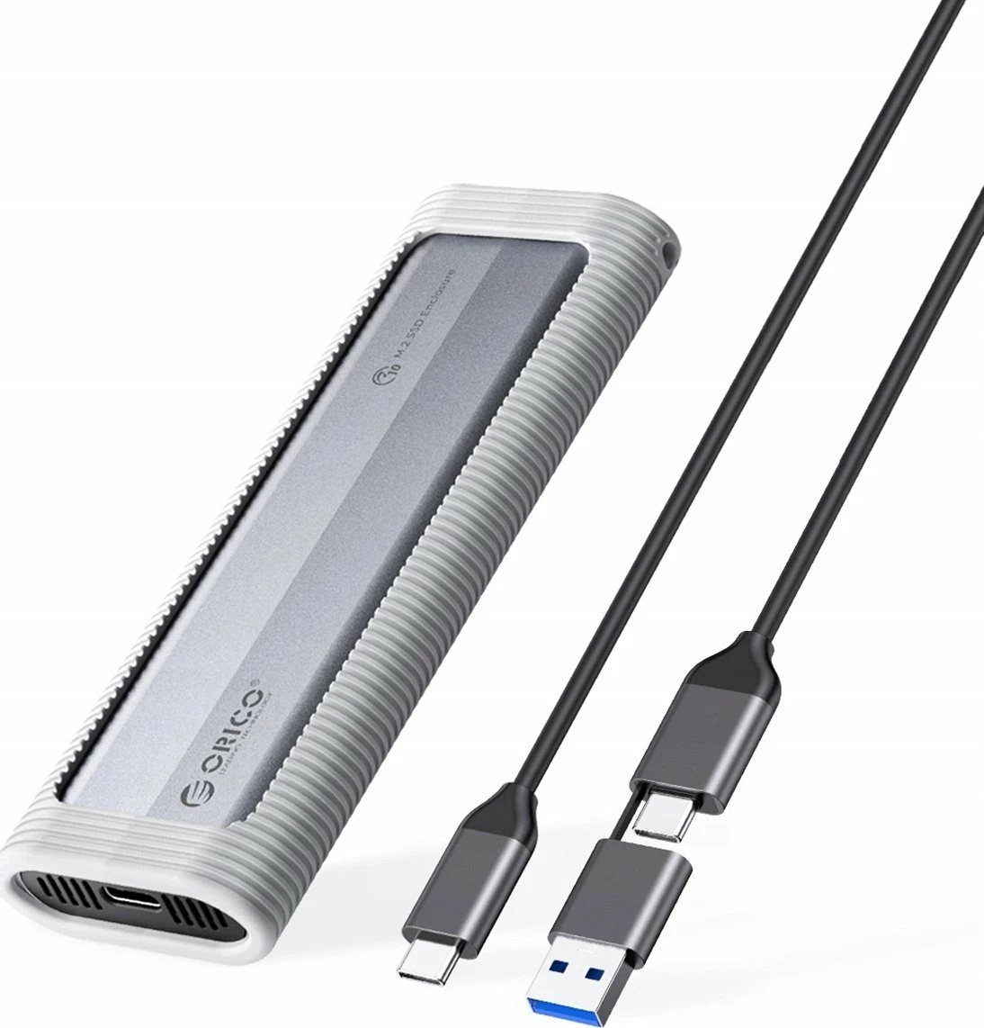 Kasë eksternë për SSD M.2 NVMe Orico AXM2-G2-V1, USB-C 3.2 Gen2 10Gbps, deri 8TB, me kabllo USB-C në USB-C/USB-A, gri