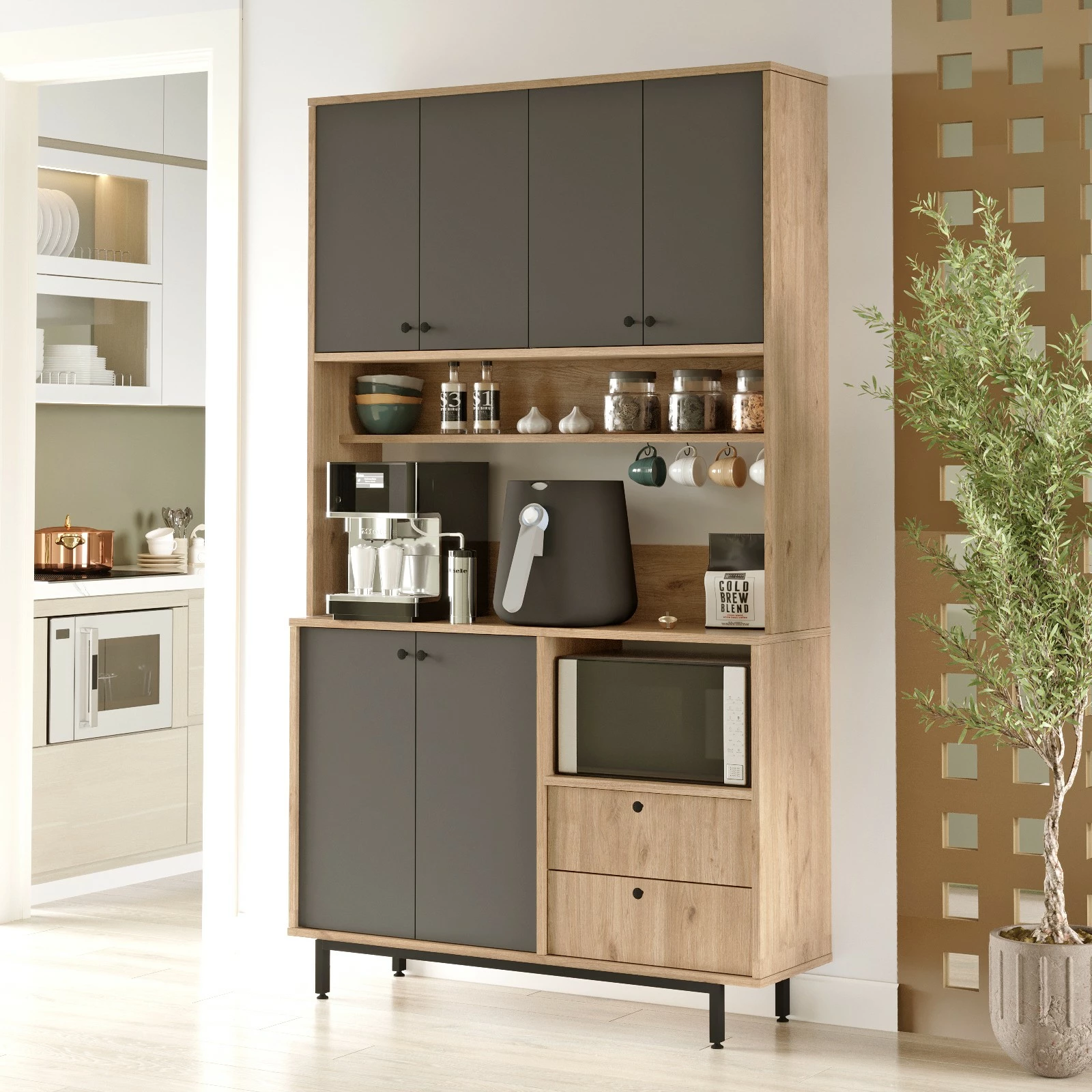 Dollap multifunksional Hanah Home, RE7-SA, ngjyrë lis dhe antracit, 120x205x35.5cm