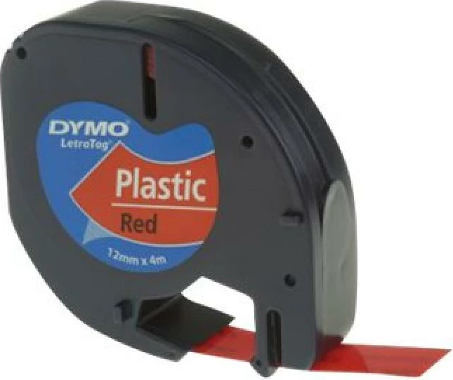 Shirit etiketimi, Dymo, LetraTAG S0721630, 12 mm x 4 m, i kuq