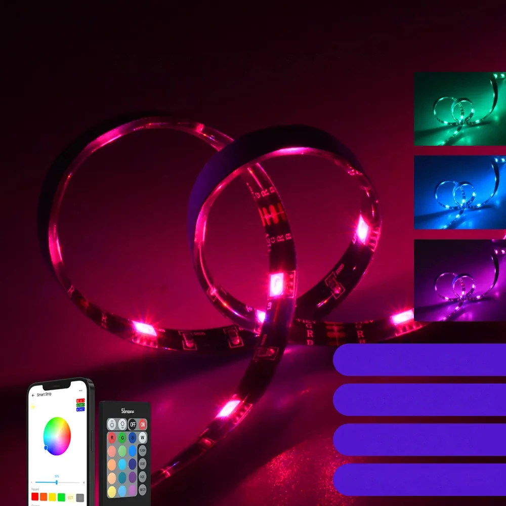 Shirit LED inteligjent Sonoff L2-5M, 5m, RGB, Wi-Fi, me telekomandë, i papërshkueshëm nga uji, set